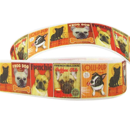 7/8'' French Bulldog Ribbon. Frog Dog Ribbon. Frenchie Dog Ribbon. Lollipup Ribbon