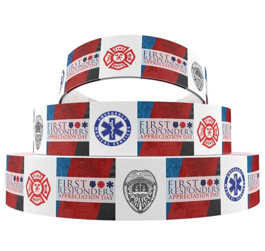 7/8" First Responders Appreciation Ribbon. Police Firefighters Medical Hospital Nurse Doctor Ribbon. Red cross Ribbon