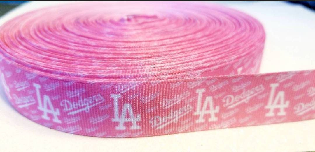 5/8" Pink Los Angeles Dodgers Grosgrain Ribbon. Go Dodger Blue