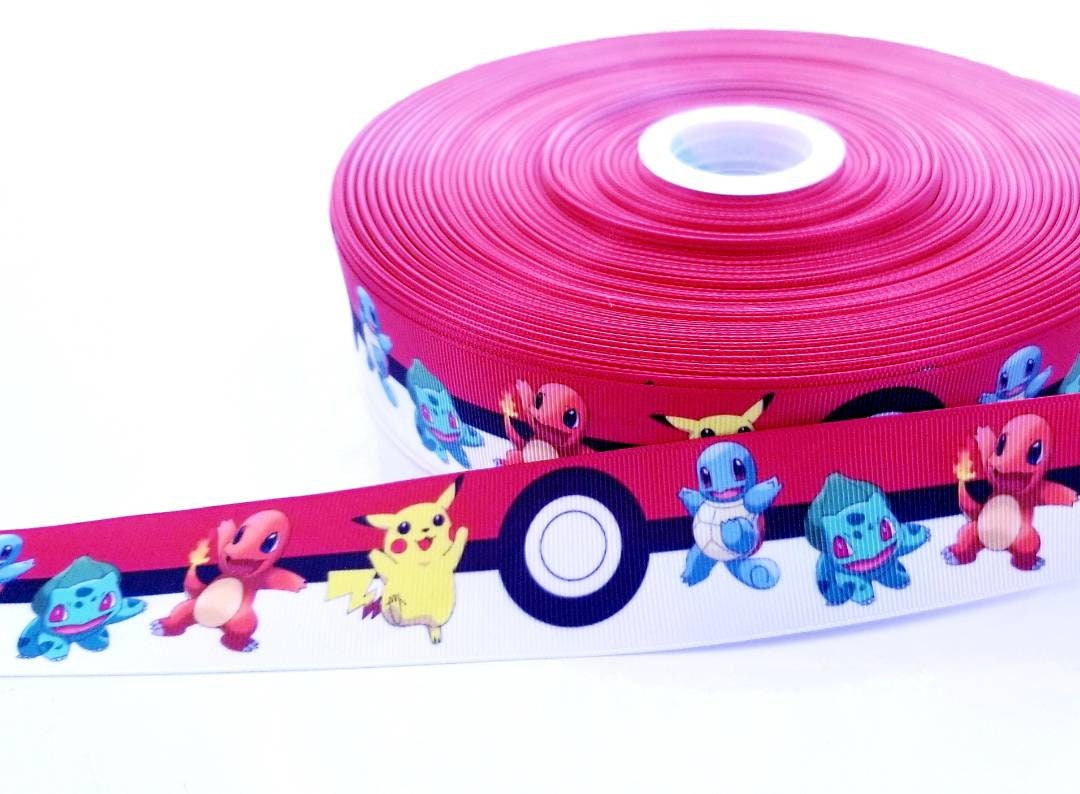 1.5" Pokeman Grosgrain Ribbon. Pokeballs and Pikachu