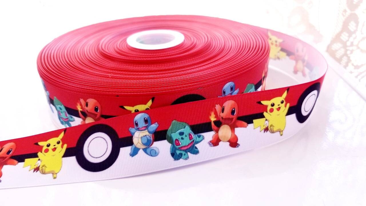 1.5" Pokeman Grosgrain Ribbon. Pokeballs and Pikachu