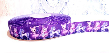 7/8" Unicorn and Ballerina Grosgrain Ribbon. Purple Ballerina. Fairest Ribbon.