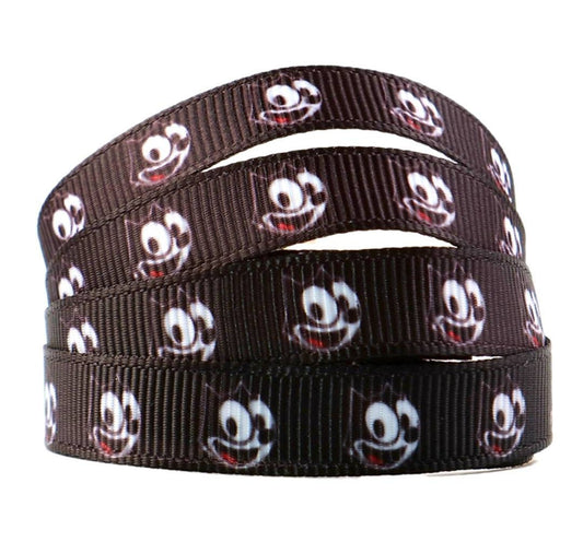 7/8" Felix the Cat. Classic Cartoon Iconic Character Grosgrain Ribbon. Inky and Winky. Famous Cat