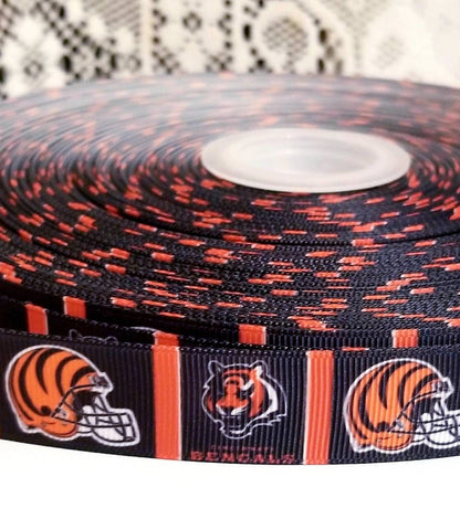 7/8" Cincinnati Bengals Grosgrain Ribbon. NFL Football Sports Ribbon.  Bengals Helmet