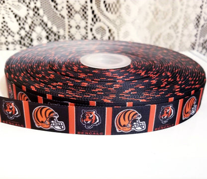 7/8" Cincinnati Bengals Grosgrain Ribbon. NFL Football Sports Ribbon.  Bengals Helmet