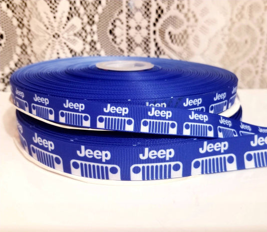 Blue Sports Vehicle  Ribbon. In 5/8" and 7/8" wide Grosgrain Ribbon.