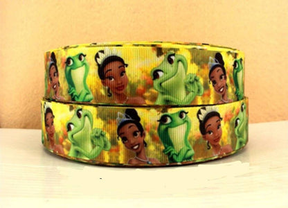 1" The Princess and the Frog. Princess Tiana Grosgrain Ribbon. Kiss a Frog