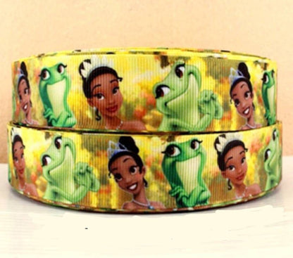 1" The Princess and the Frog. Princess Tiana Grosgrain Ribbon. Kiss a Frog