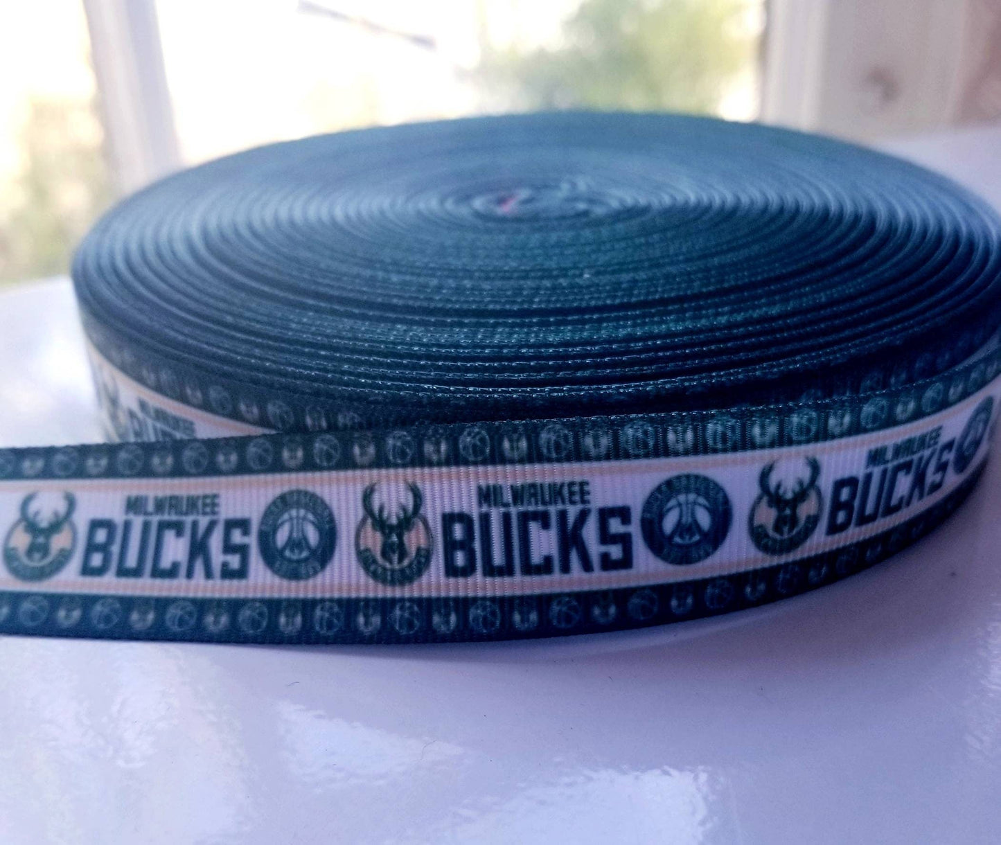 7/8" Milwaukee Bucks Basketball Grosgrain Ribbon  Sports Team Ribbon NBA Ribbon