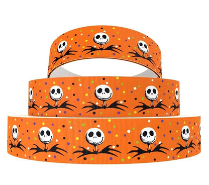 7/8" Jack Skellington Bright Orange Ribbon. Halloween Nightmare Before Christmas Ribbon. Grosgrain Ribbon