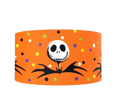 7/8" Jack Skellington Bright Orange Ribbon. Halloween Nightmare Before Christmas Ribbon. Grosgrain Ribbon