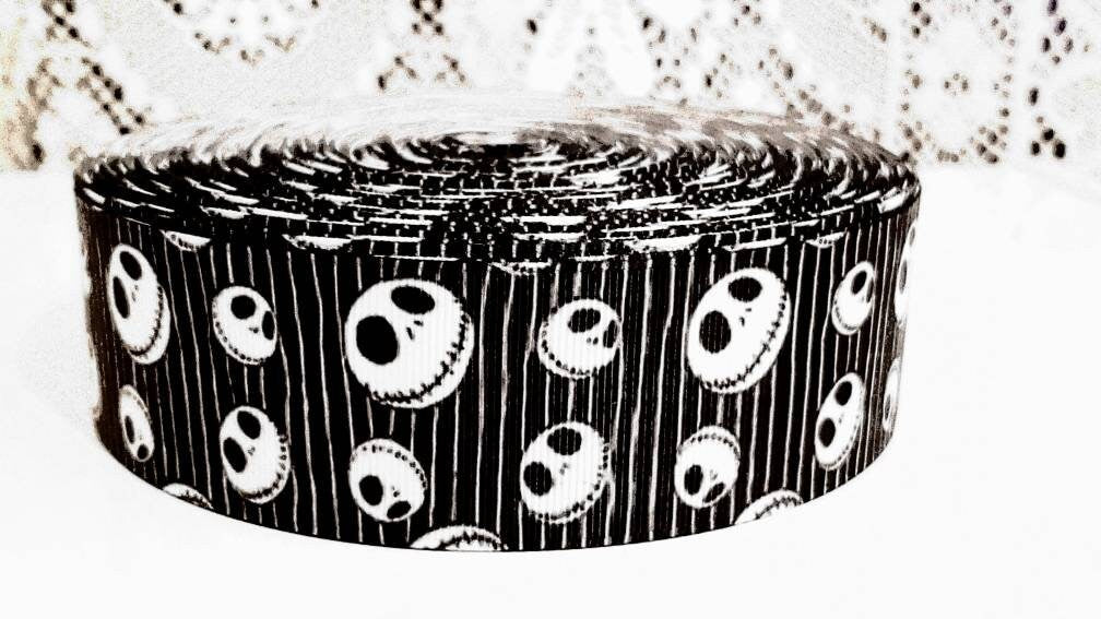 1.5" Jack Skellington Grosgrain Ribbon. Halloween Nightmare Before Christmas Ribbon. Black and White Jack Skellington Ribbob