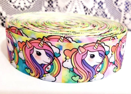 1.5" Rainbow Unicorn Grosgrain Ribbon. Bright Colors Girl Unicorn.