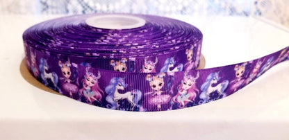 7/8" Unicorn and Ballerina Grosgrain Ribbon. Purple Ballerina. Fairest Ribbon.