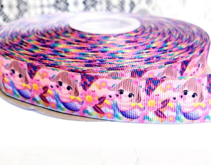 5/8" Mermaid Grosgrain Ribbon. Purple Mermaid Scales.