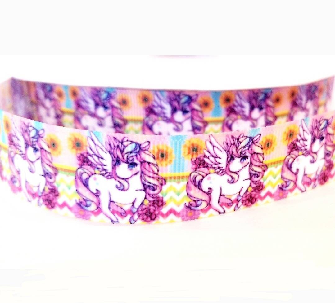 7/8" Flying Angel Wings Unicorn Grosgrain Ribbon.