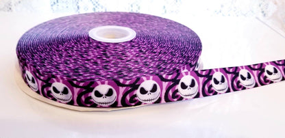 7/8" Jack Skellington Purple with slightly different background than our other Ribbon. Halloween Nightmare Before Christmas Ribbon.