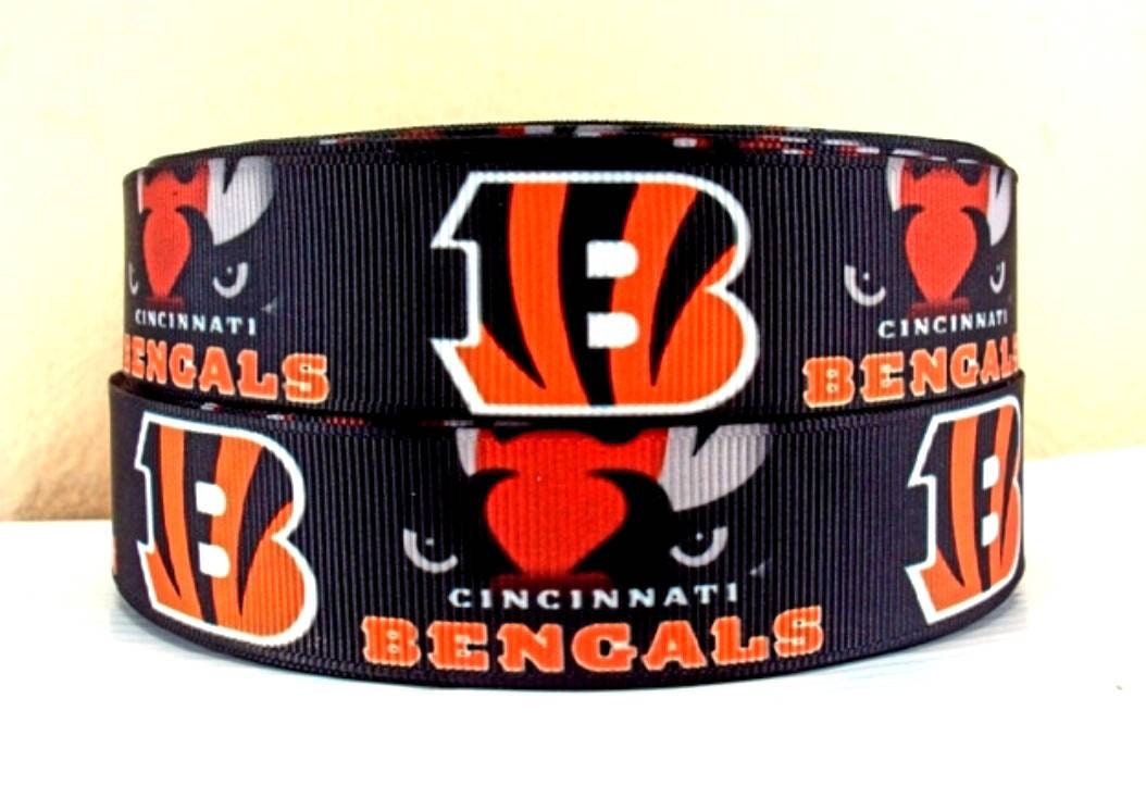 7/8" Cincinnati Bengals Grosgrain Ribbon. NFL Football Sports Ribbon.