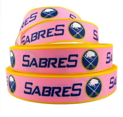 7/8" Pink Buffalo Sabres  Hockey Grosgrain Ribbon. Pink Sports Ribbon Pink Power