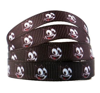 7/8" Felix the Cat. Classic Cartoon Iconic Character Grosgrain Ribbon. Inky and Winky. Famous Cat