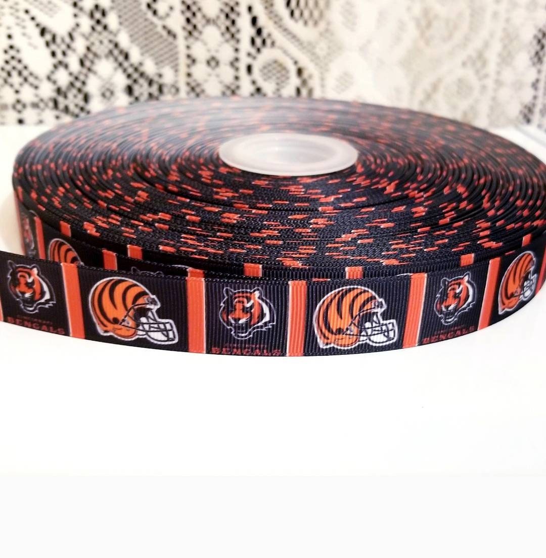 7/8" Cincinnati Bengals Grosgrain Ribbon. NFL Football Sports Ribbon.  Bengals Helmet