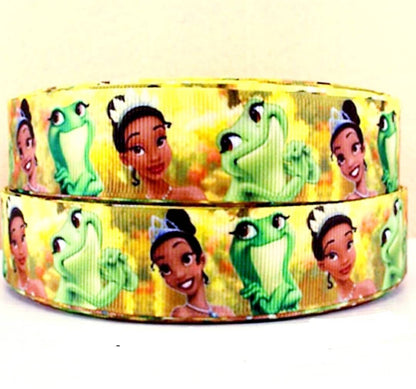 1" The Princess and the Frog. Princess Tiana Grosgrain Ribbon. Kiss a Frog