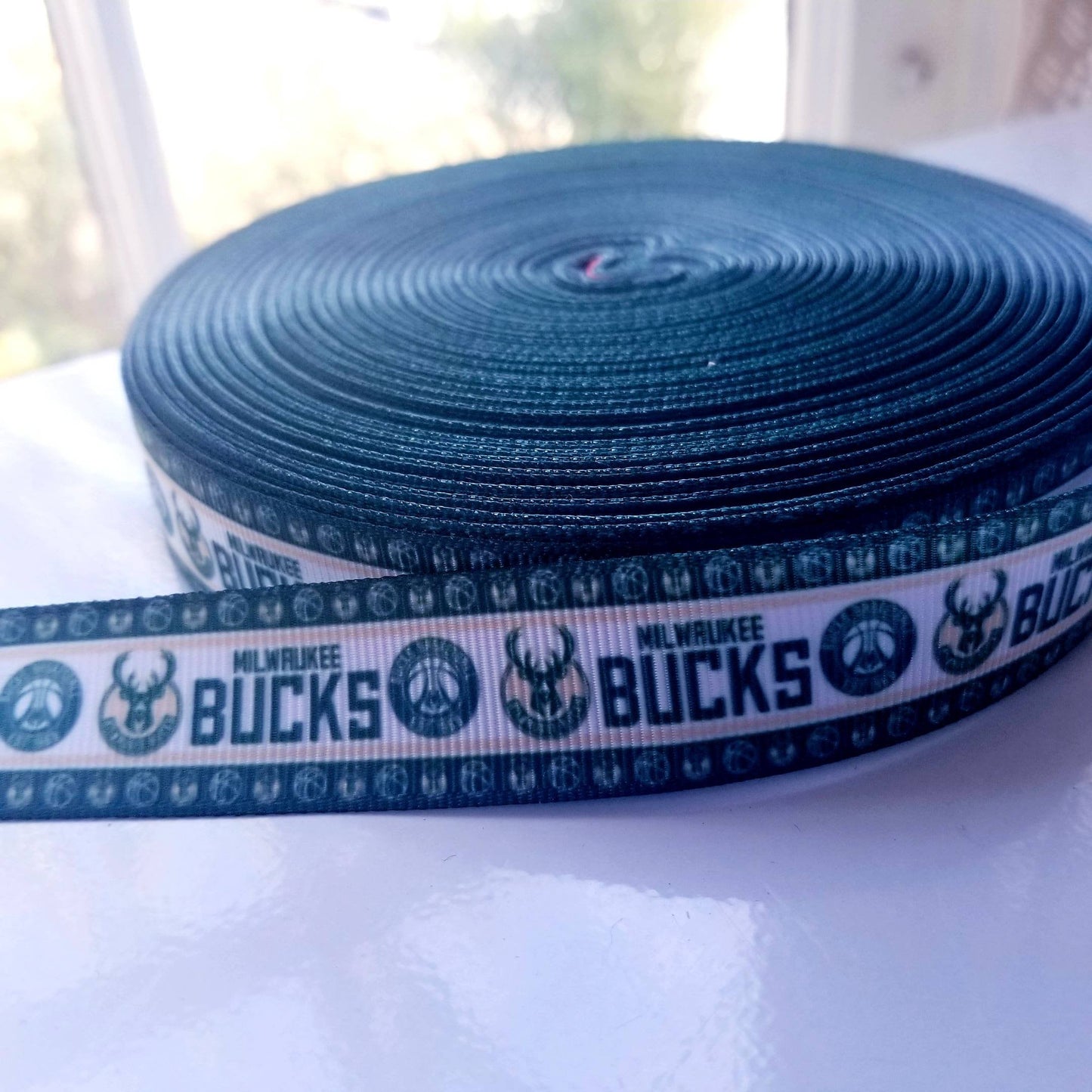 7/8" Milwaukee Bucks Basketball Grosgrain Ribbon  Sports Team Ribbon NBA Ribbon