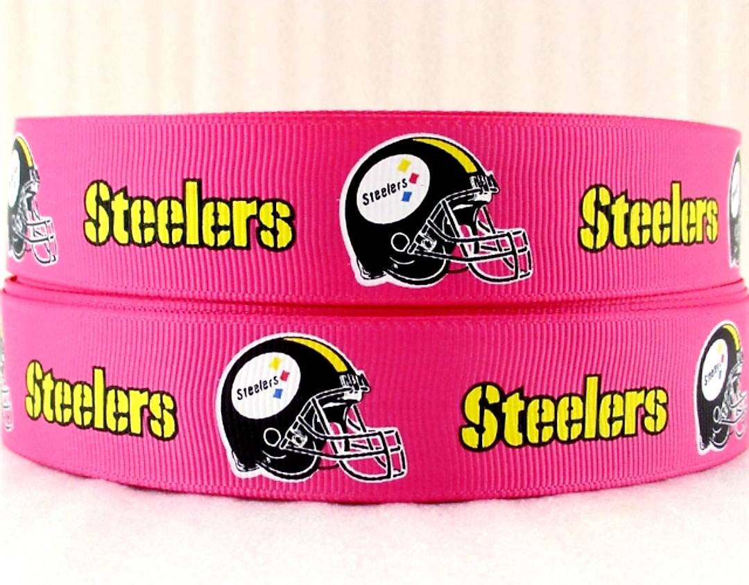 1" Pink Pittsburgh Steelers Grosgrain Ribbon. Bright Hot Pink Colors NFL Football Sports Teams. Pink Power. Pink Sports Ribbon