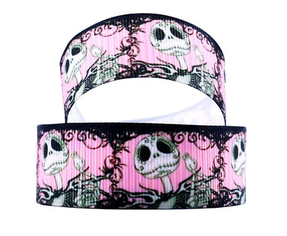 1" Pink Jack Skellington grosgrain ribbon- Tim Burton Classic. Halloween town Christmastown