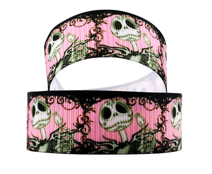 1" Pink Jack Skellington grosgrain ribbon- Tim Burton Classic. Halloween town Christmastown