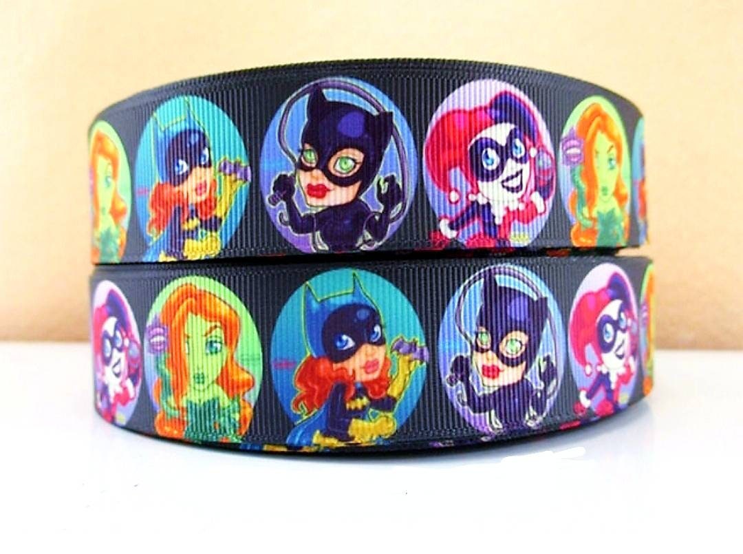 1" Harley Quinn Cat Women, Poison Ivy and Bat Girl Grosgrain ribbon. Suicide Squad. Mean Girls, The Joker Ribbon