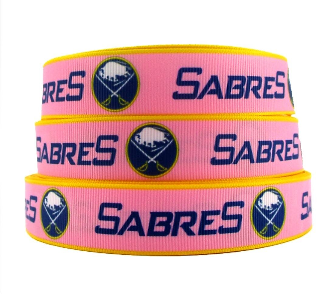 7/8" Pink Buffalo Sabres  Hockey Grosgrain Ribbon. Pink Sports Ribbon Pink Power