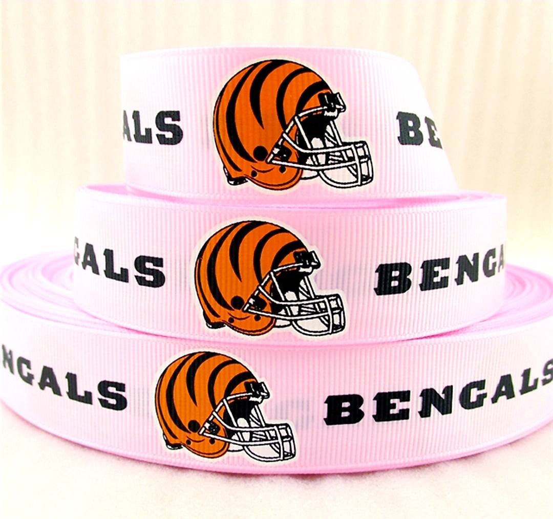 1" Pink Cincinnati Bengals Grosgrain Ribbon. Football Ribbon NFL Sports Girl Power Pink Sports Ribbon