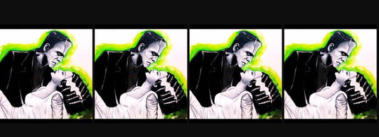 7/8" & 1.5" wide Frankenstein and Frankenstein Bride Classic Horror Movie Grosgrain Ribbon.  Haunted and Fright Night