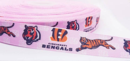 7/8" Pink Cincinnati Bengals Grosgrain Ribbon. Football Ribbon NFL Sports Girl Power Pink Sports Ribbon