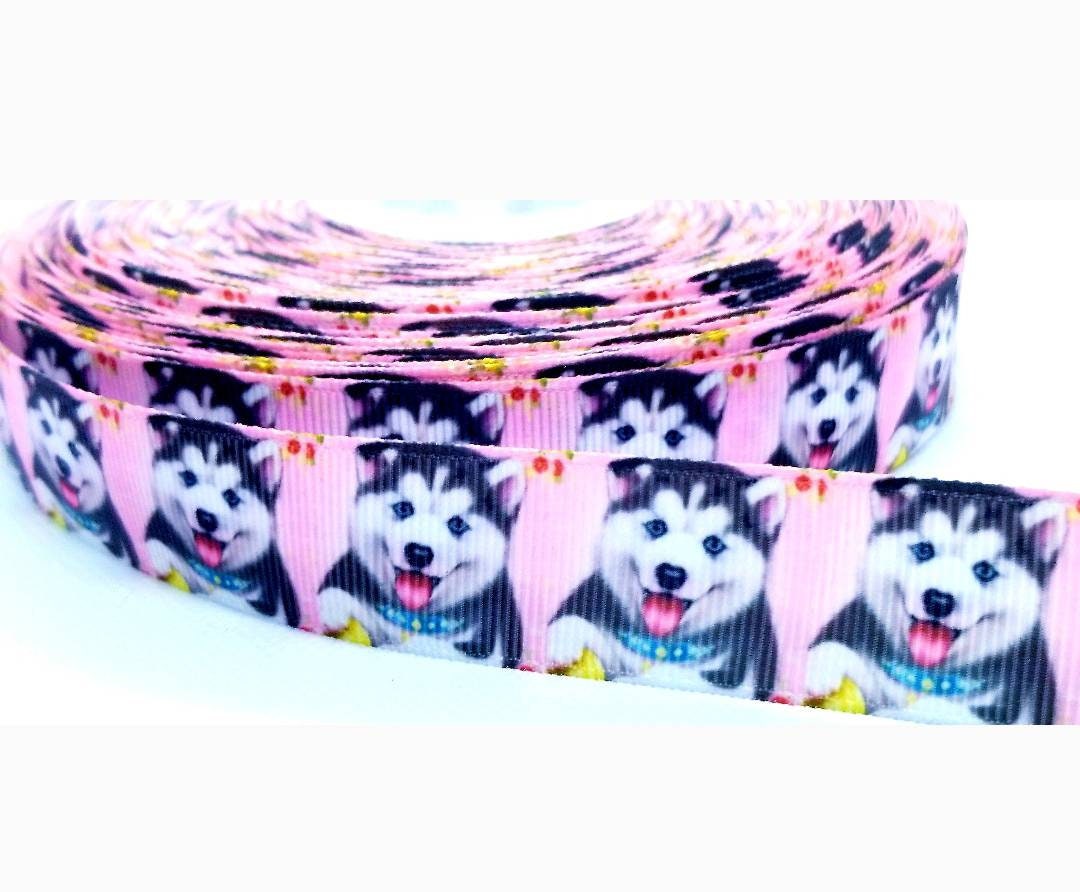 7/8'' Husky Puppy Dog Ribbon. Pet Gifts.