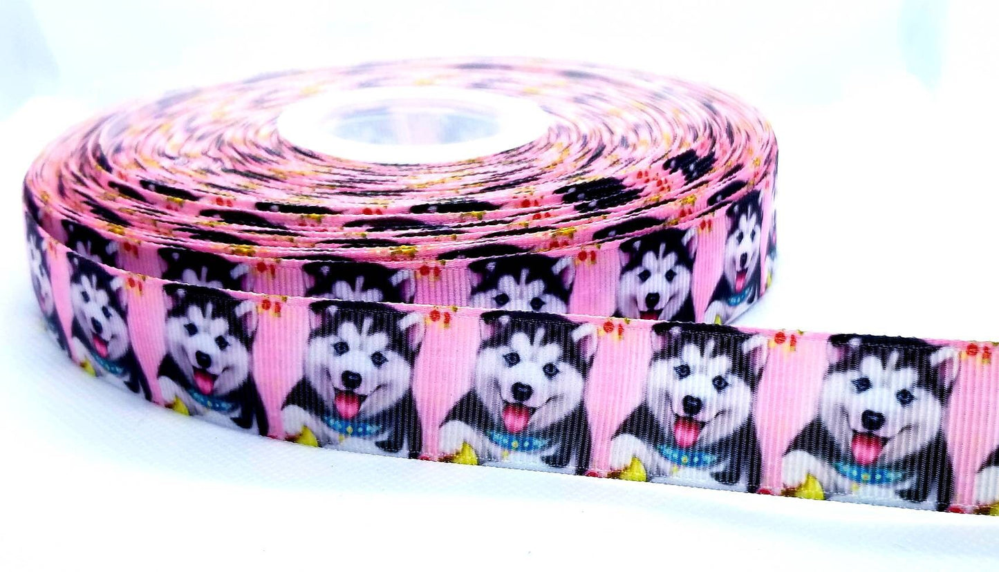 7/8'' Husky Puppy Dog Ribbon. Pet Gifts.