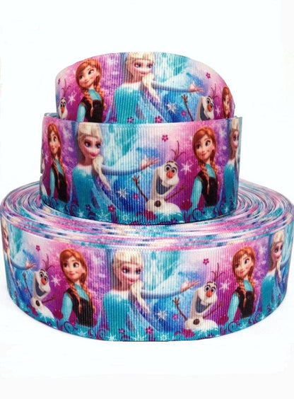 7/8" Frozen Elsa, Anna and Olaf Grosgrain Ribbon.