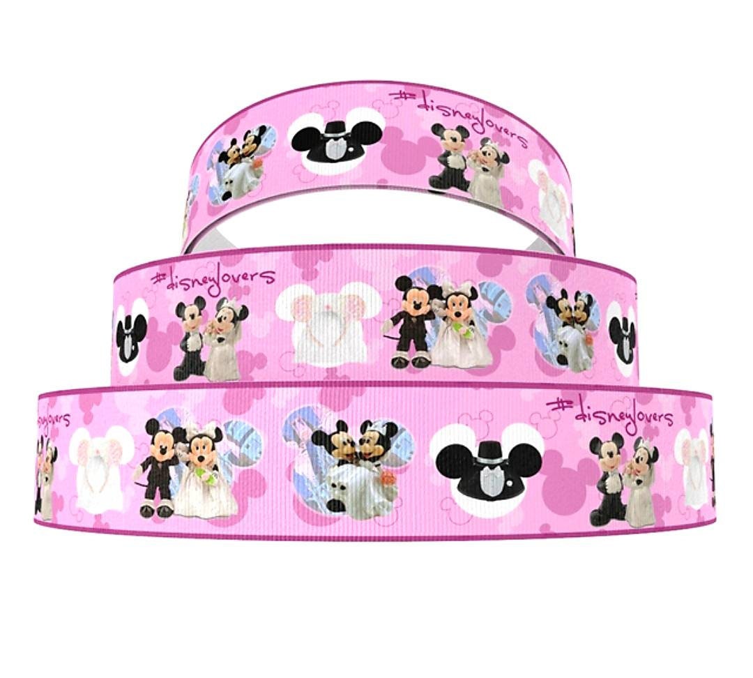 7/8" Mickey and Minnie Mouse Bride and Groom Grosgrain Ribbon. Wedding Ribbon. Mickey Mouse Wedding. Minnie Mouse Wedding day. Valentine's