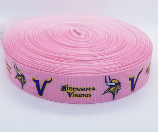 7/8" Pink Minnesota Vikings Grosgrain Ribbon. NFL Football Sports Ribbon. Vikings Fan