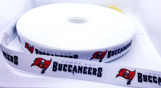 7/8" Tampa Bay Buccaneers Football Ribbon. Football Grosgrain Ribbon Sports Team Ribbon