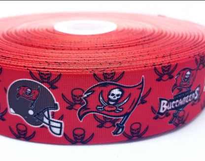 5/8", 7/8" and 1.5" Tampa Bay Buccaneers Football Ribbon. Football Grosgrain Ribbon  Sports Team Ribbon. Red Buccaneers