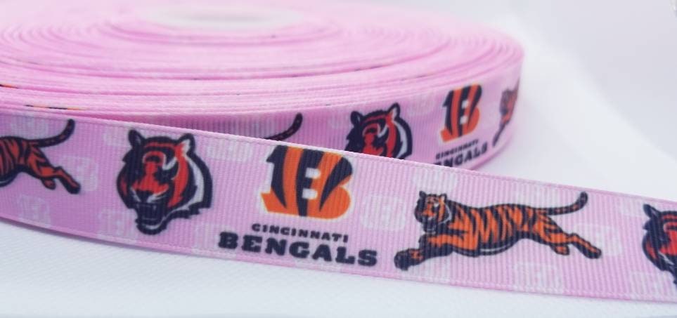 7/8" Pink Cincinnati Bengals Grosgrain Ribbon. Football Ribbon NFL Sports Girl Power Pink Sports Ribbon