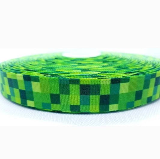 7/8" and 1.5" Gamer Pixel Ribbon Comic Cartoon Character Grosgrain ribbon.