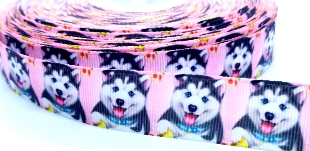 7/8'' Husky Puppy Dog Ribbon. Pet Gifts.