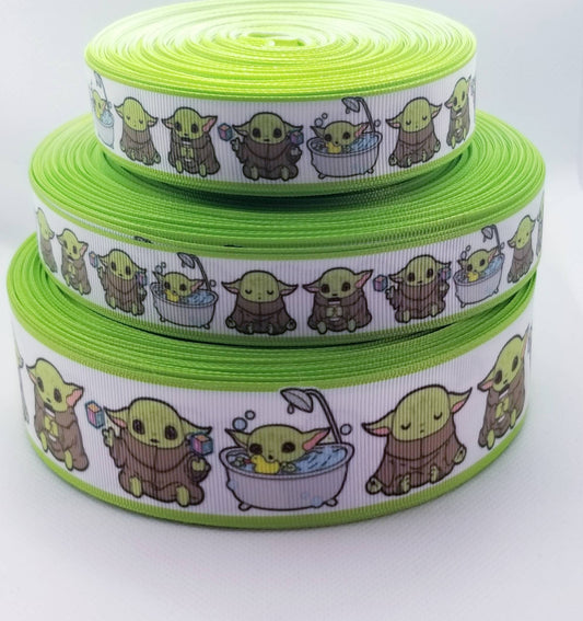 Baby Green Alien Grosgrain Ribbon. In 5/8" , 7/8" and 1.5" wide Ribbon. Baby Yoda Bathtub. Baby Shower Yoda Ribbon