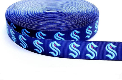Seattle Kraken Hockey Ribbon. 7/8" NHL Professional Hockey Team. Sports Team. NHL Ice Hockey.