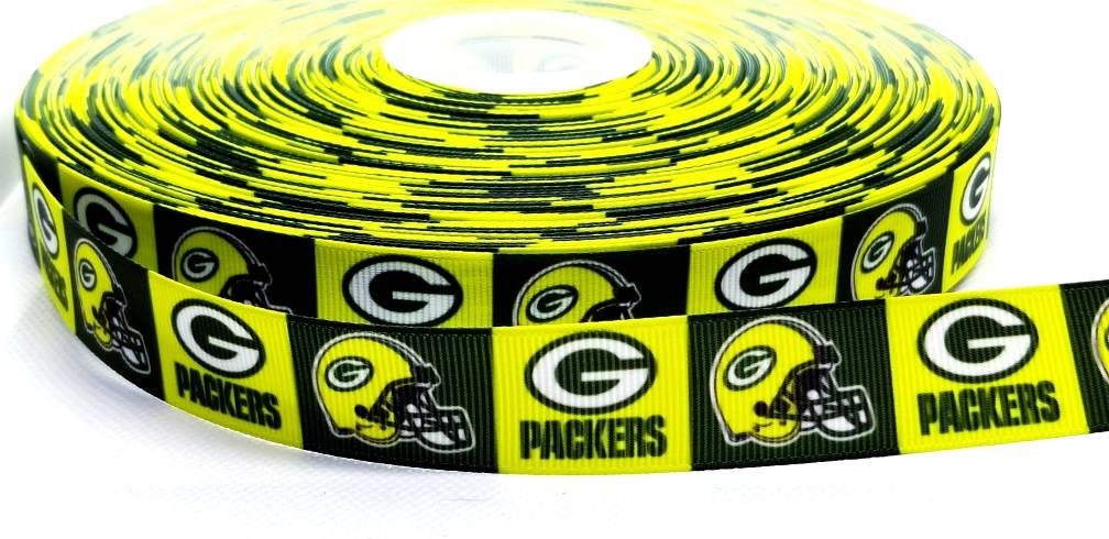 7/8" Green Bay Packers  Grosgrain Ribbon in Neon Bright Yellow. NFL Football Sports Ribbon.