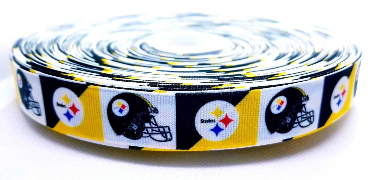 7/8" Pittsburgh Steelers Grosgrain Ribbon. NFL Football Sports Teams