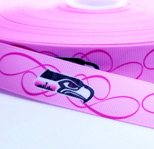 7/8" Pink Seattle Seahawks Grosgrain Ribbon. NFL Football Sports Ribbon. Pink Sports Ribbon